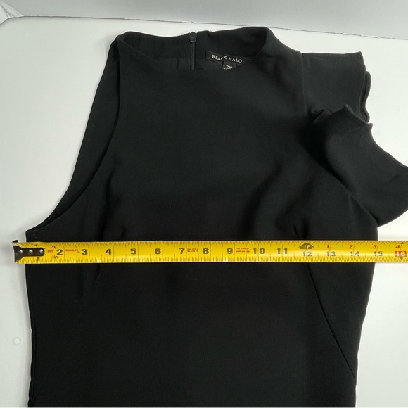 Black Halo Women’s Black Paula Sheathe Dress Ruffle Sleeve One Shoulder Size 2 - Picture 6 of 8
